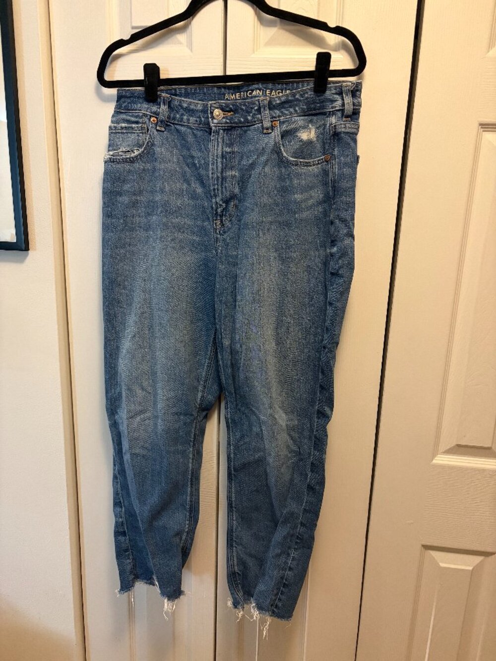 American Eagle Strigid Mom Jeans — 12S — Frayed Hem